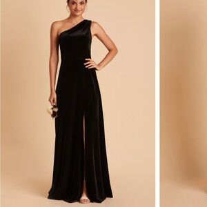 Birdy Grey One-Shoulder Black Velvet Evening Gown